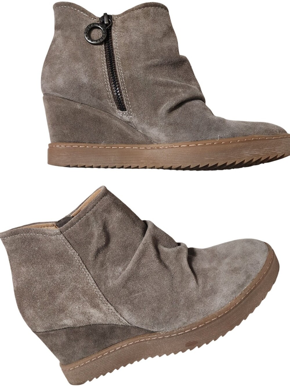 SÖFFT Aqua Siri Waterproof Suede Wedge Ankle Booties Taupe 8.5 M